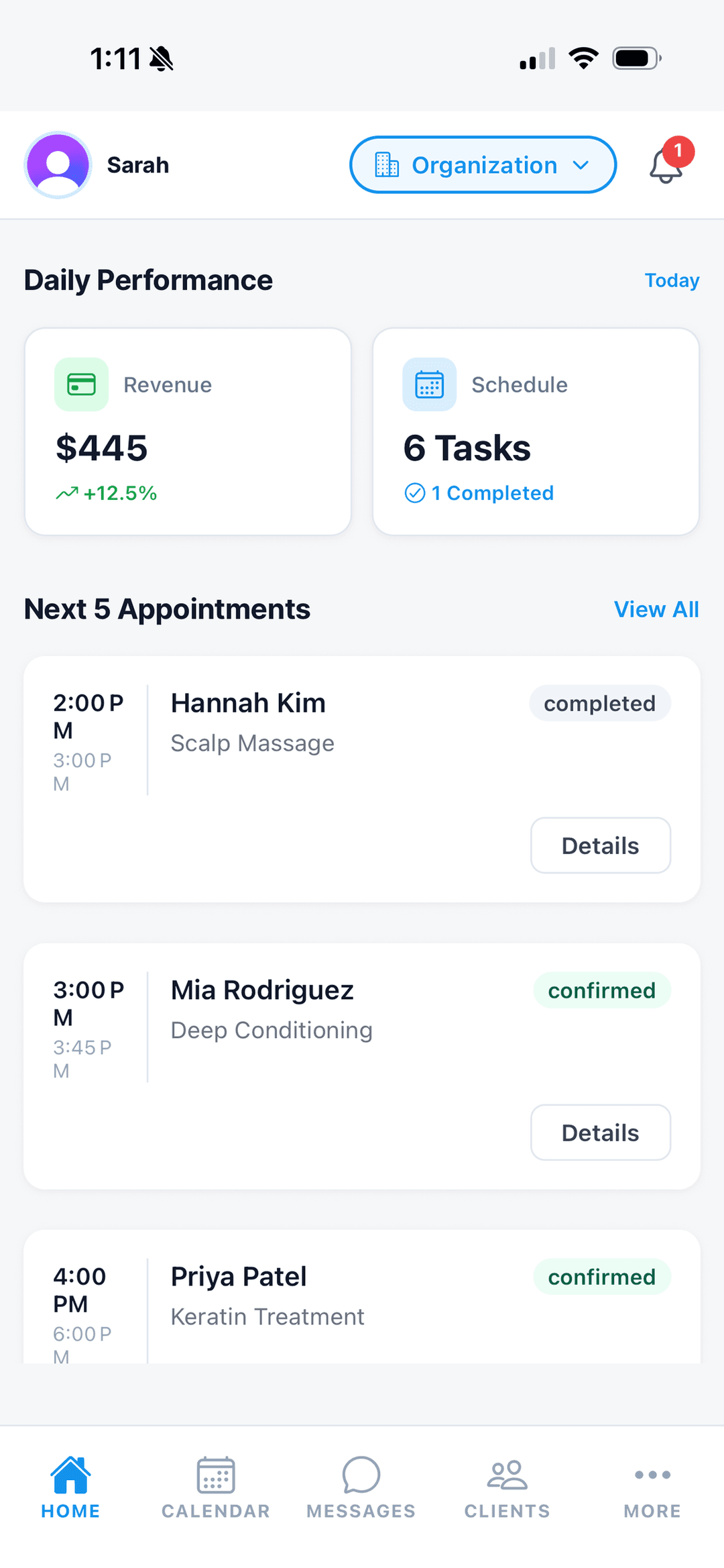 iOS dashboard view
